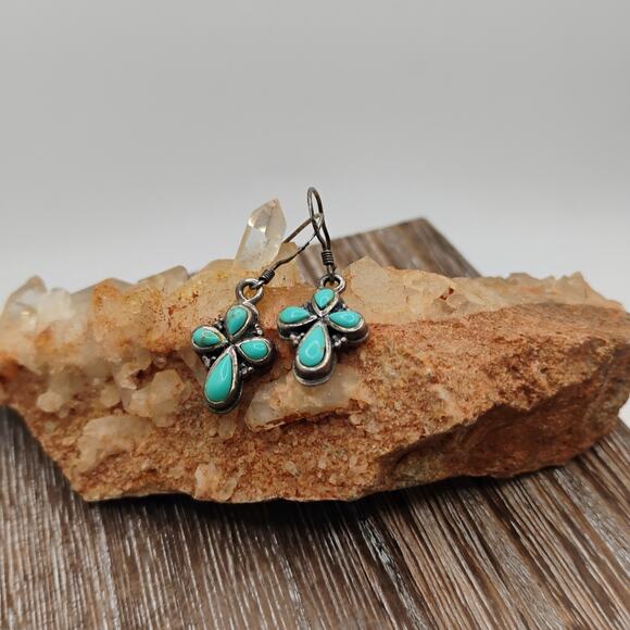 Southwest Turquoise Infinity Cross Earrings set in Sterling Silver - Picture 5 of 5